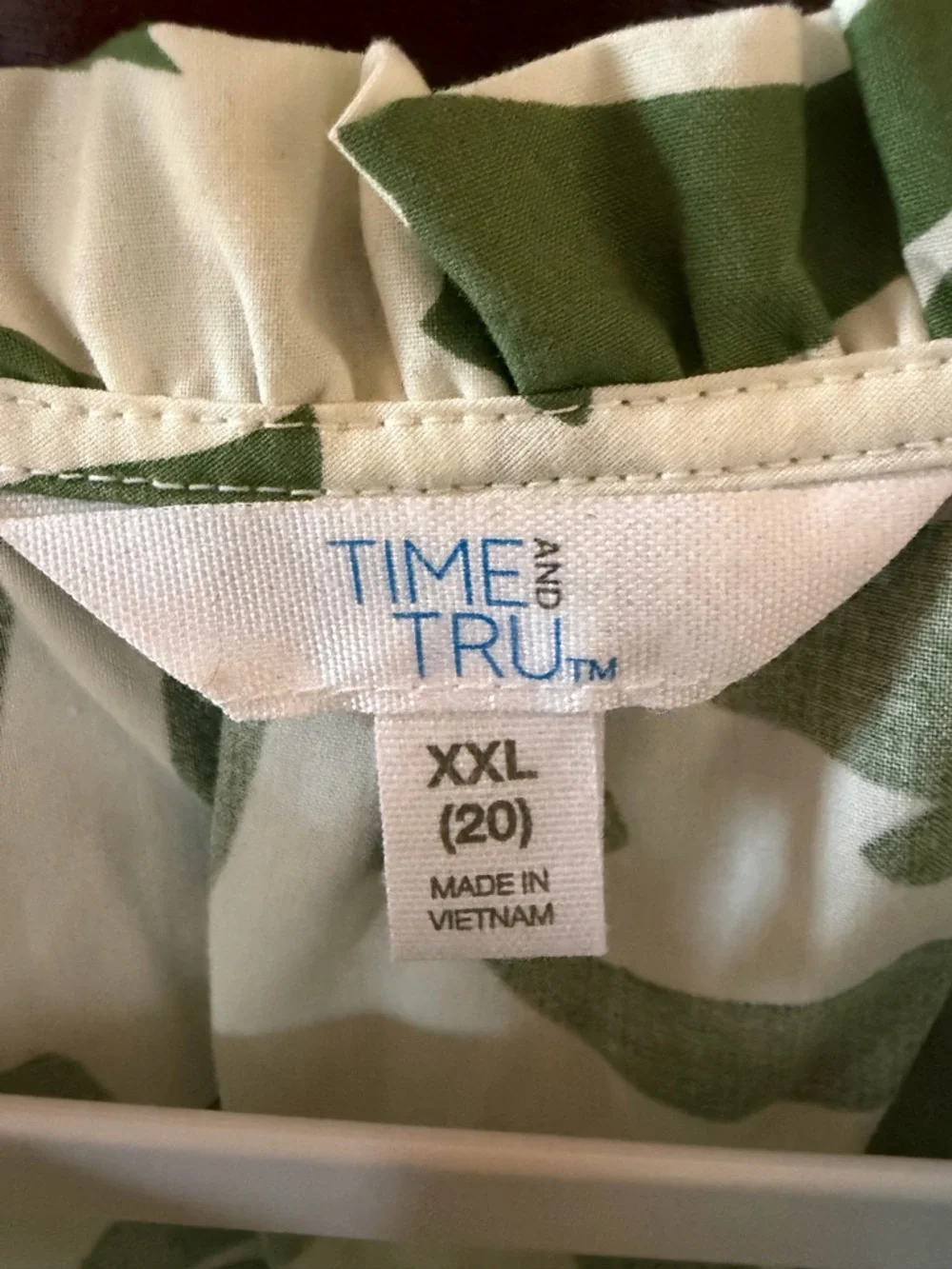 Time and Tru White Dress with Green Leaf Print - Picture 3 of 3